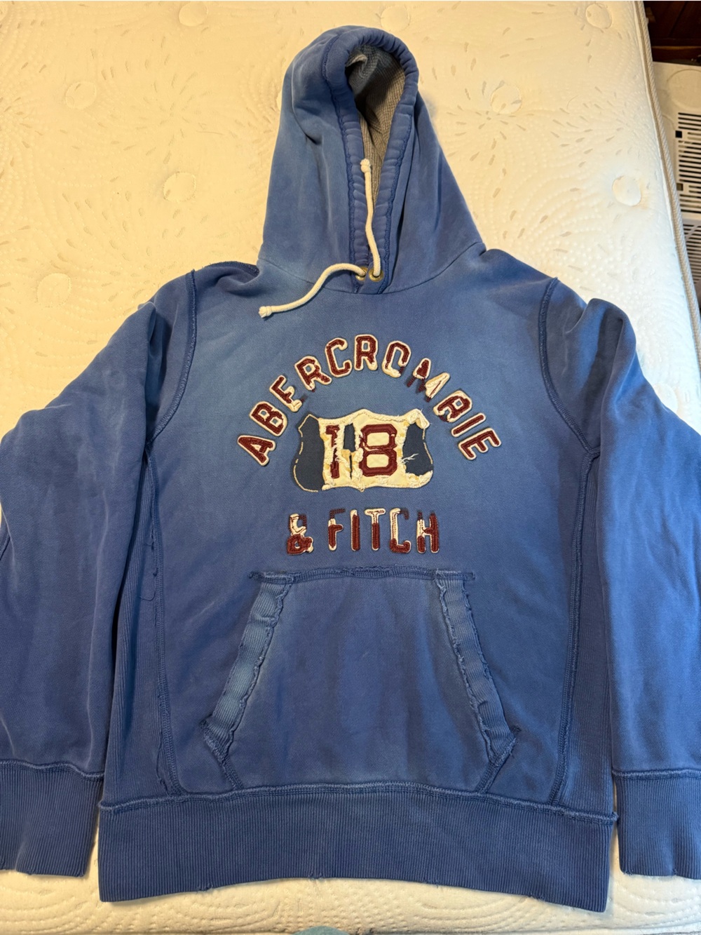 Abercrombie & Fitch Blue Pullover Hoodie with Red & White Logo
